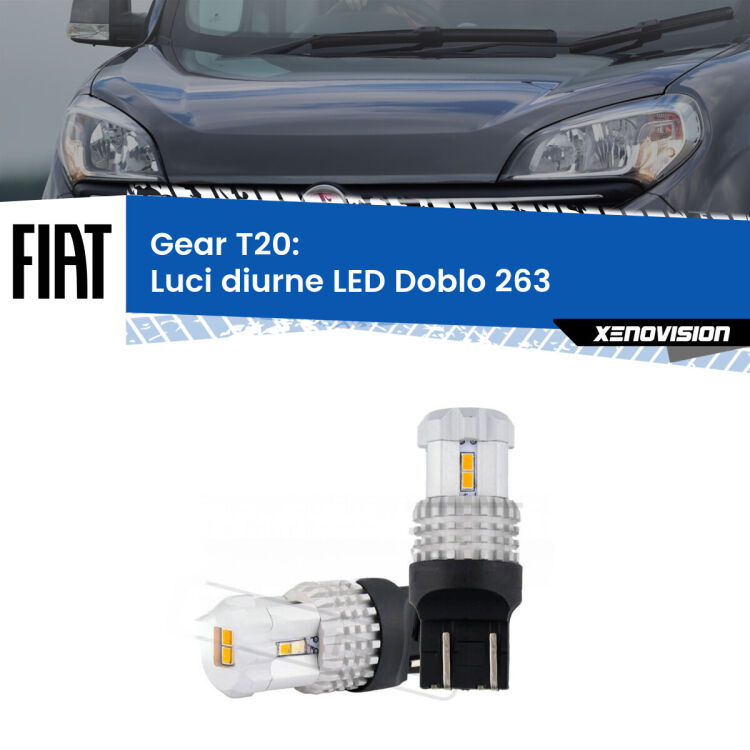 <strong>LED T20 </strong><strong>Luci diurne</strong> <strong>Fiat</strong> <strong>Doblo </strong>(263) 2010 - 2016. Coppia LED effetto Stealth, ottima resa in ogni direzione, Qualità Massima.