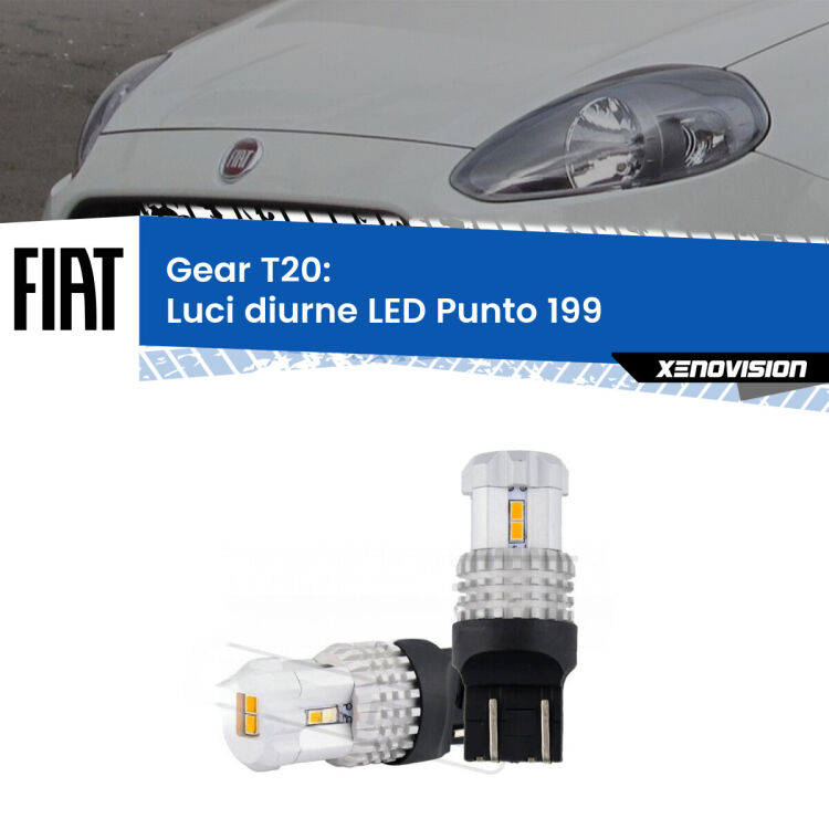 <strong>LED T20 </strong><strong>Luci diurne</strong> <strong>Fiat</strong> <strong>Punto </strong>(199) 2012 - 2018. Coppia LED effetto Stealth, ottima resa in ogni direzione, Qualità Massima.