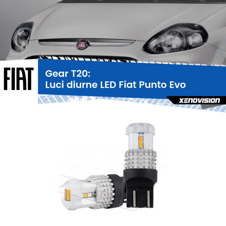 <strong>LED T20 </strong><strong>Luci diurne</strong> <strong>Fiat</strong> <strong>Punto Evo </strong> 2009 - 2015. Coppia LED effetto Stealth, ottima resa in ogni direzione, Qualità Massima.