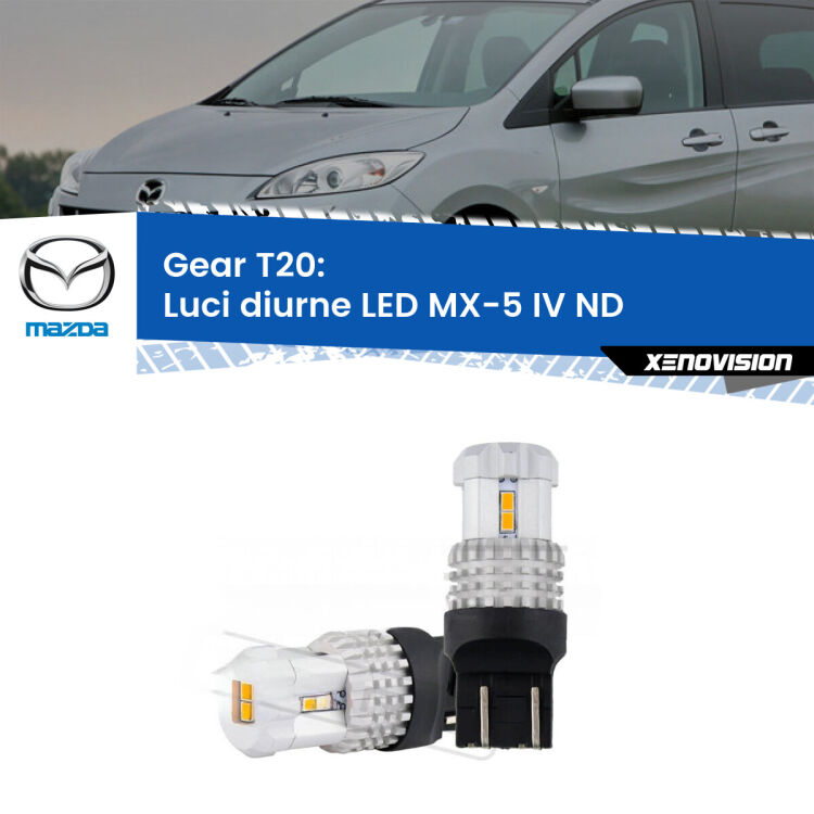 <strong>LED T20 </strong><strong>Luci diurne</strong> <strong>Mazda</strong> <strong>MX-5 IV </strong>(ND) 2015 in poi. Coppia LED effetto Stealth, ottima resa in ogni direzione, Qualità Massima.