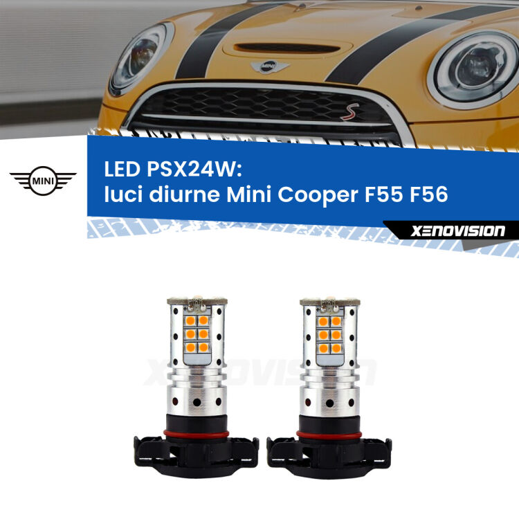 <strong>LED per luci diurne Mini Cooper</strong> F55 F56 2013 - 2017. Coppia lampade <strong>PSX24W</strong> Canbus da Xenovision.