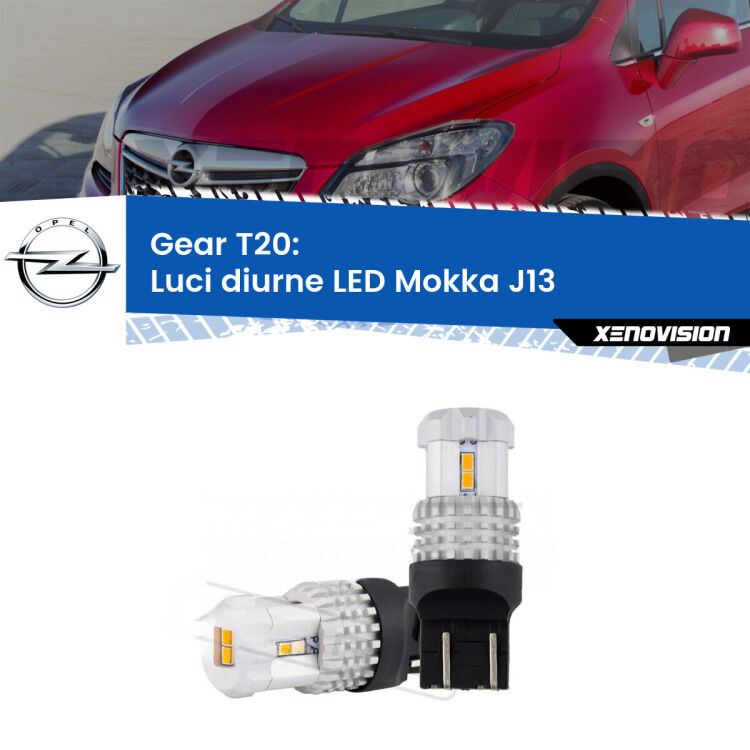 <strong>LED T20 </strong><strong>Luci diurne</strong> <strong>Opel</strong> <strong>Mokka </strong>(J13) 2012 - 2019. Coppia LED effetto Stealth, ottima resa in ogni direzione, Qualità Massima.