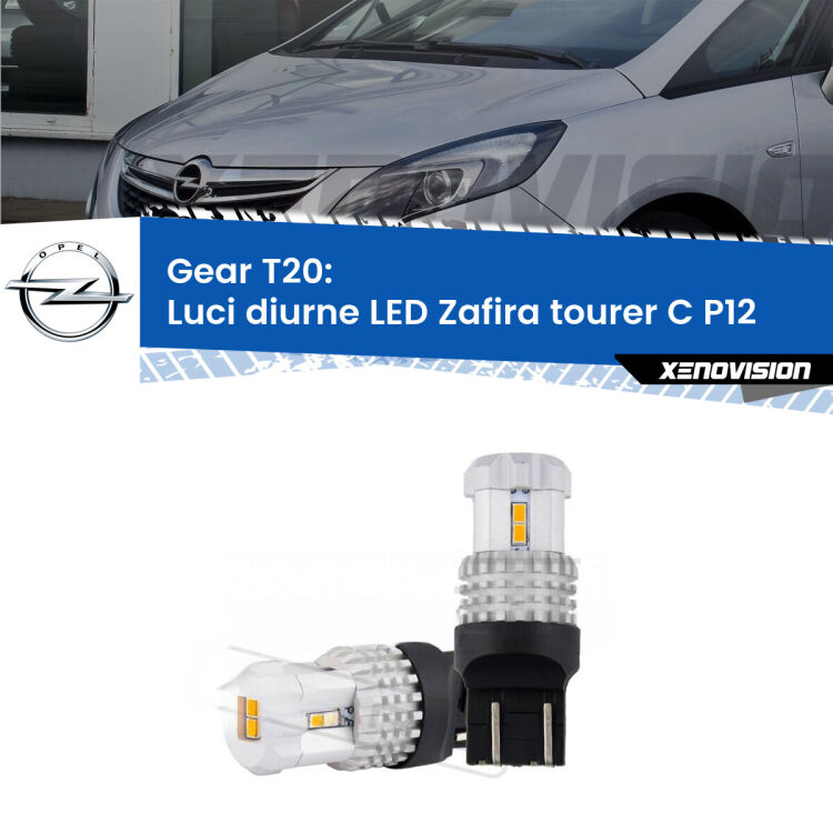 <strong>LED T20 </strong><strong>Luci diurne</strong> <strong>Opel</strong> <strong>Zafira tourer C </strong>(P12) 2011 - 2019. Coppia LED effetto Stealth, ottima resa in ogni direzione, Qualità Massima.