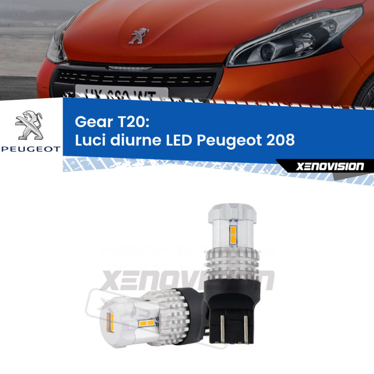 <strong>LED T20 </strong><strong>Luci diurne</strong> <strong>Peugeot</strong> <strong>208 </strong> 2012 - 2018. Coppia LED effetto Stealth, ottima resa in ogni direzione, Qualità Massima.