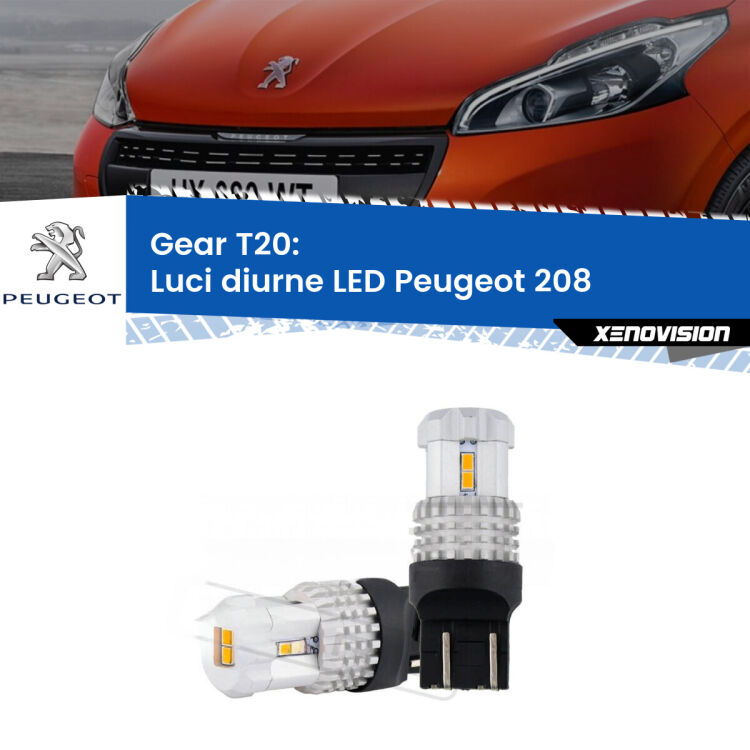 <strong>LED T20 </strong><strong>Luci diurne</strong> <strong>Peugeot</strong> <strong>208 </strong> 2012 - 2018. Coppia LED effetto Stealth, ottima resa in ogni direzione, Qualità Massima.