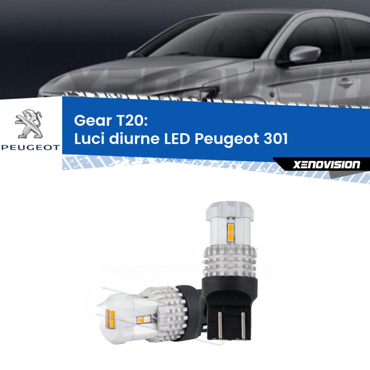 <strong>LED T20 </strong><strong>Luci diurne</strong> <strong>Peugeot</strong> <strong>301 </strong> 2012 - 2017. Coppia LED effetto Stealth, ottima resa in ogni direzione, Qualità Massima.