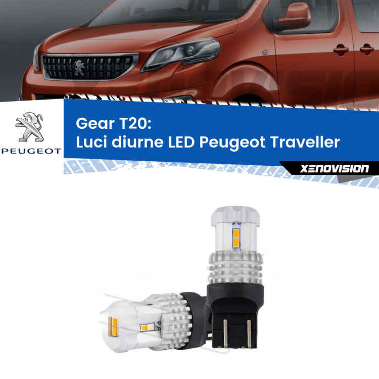 <strong>LED T20 </strong><strong>Luci diurne</strong> <strong>Peugeot</strong> <strong>Traveller </strong> 2016 in poi. Coppia LED effetto Stealth, ottima resa in ogni direzione, Qualità Massima.