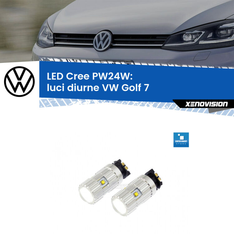 <strong>Kit luci diurne LED per VW Golf 7</strong>  con fari xenon. Lampade <strong>PW24W</strong> Canbus di Xenovision.