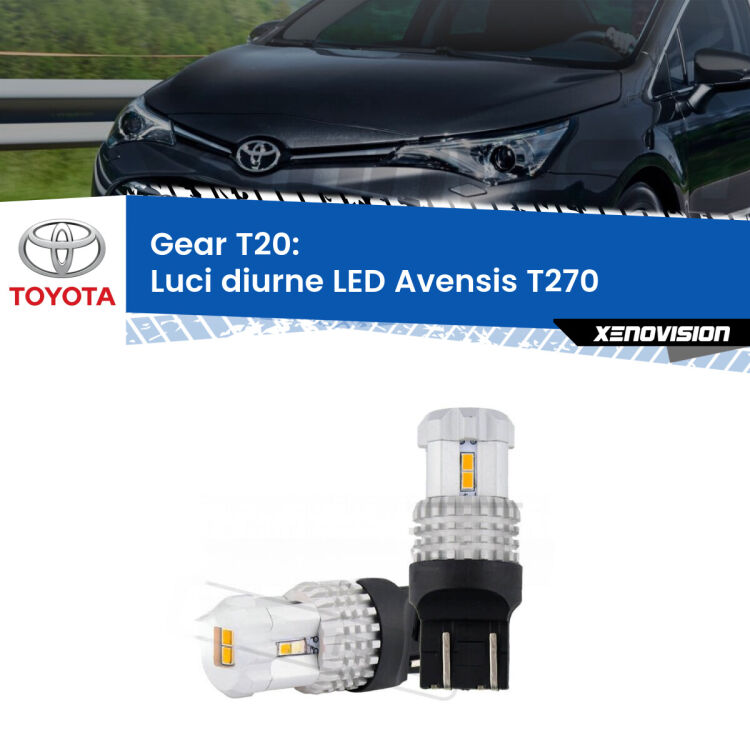 <strong>LED T20 </strong><strong>Luci diurne</strong> <strong>Toyota</strong> <strong>Avensis </strong>(T270) 2009 - 2015. Coppia LED effetto Stealth, ottima resa in ogni direzione, Qualità Massima.