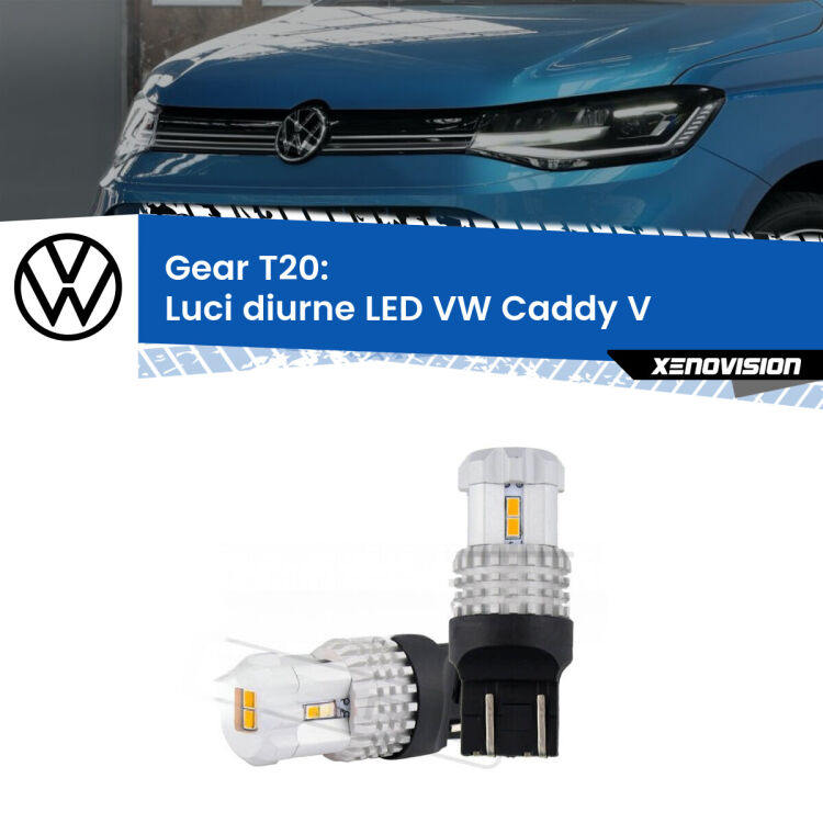 <strong>LED T20 </strong><strong>Luci diurne</strong> <strong>VW</strong> <strong>Caddy V </strong> mono parabola. Coppia LED effetto Stealth, ottima resa in ogni direzione, Qualità Massima.