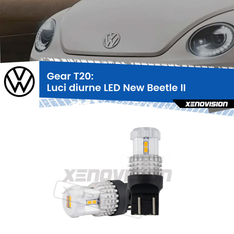 <strong>LED T20 </strong><strong>Luci diurne</strong> <strong>VW</strong> <strong>New Beetle </strong>(II) 2011 - 2019. Coppia LED effetto Stealth, ottima resa in ogni direzione, Qualità Massima.