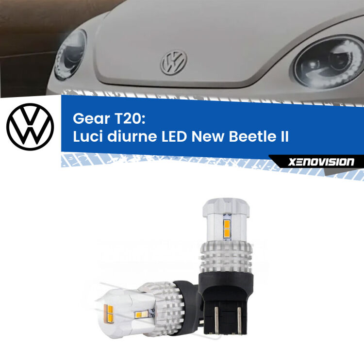 <strong>LED T20 </strong><strong>Luci diurne</strong> <strong>VW</strong> <strong>New Beetle </strong>(II) 2011 - 2019. Coppia LED effetto Stealth, ottima resa in ogni direzione, Qualità Massima.