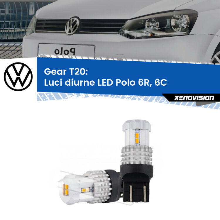 <strong>LED T20 </strong><strong>Luci diurne</strong> <strong>VW</strong> <strong>Polo </strong>(6R, 6C) 2009 - 2016. Coppia LED effetto Stealth, ottima resa in ogni direzione, Qualità Massima.