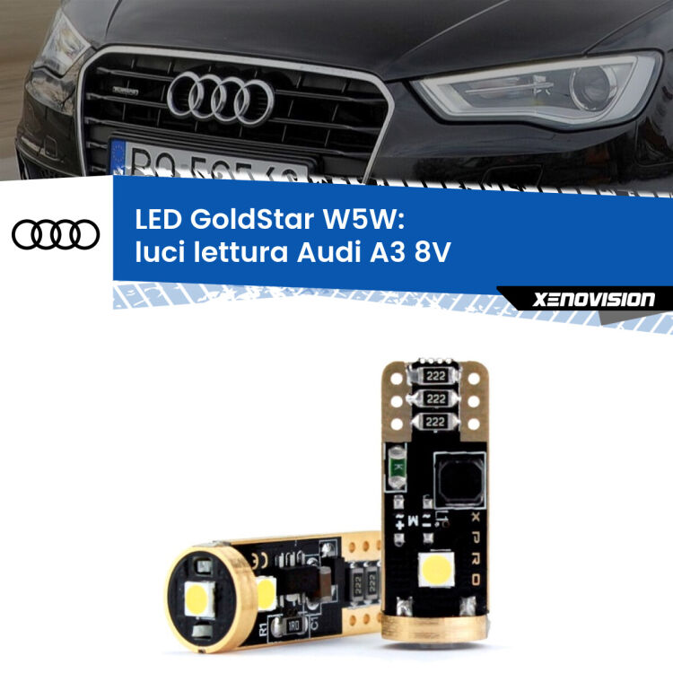 <strong>Luci Lettura LED Audi A3</strong> 8V 2013 - 2020: ottima luminosità a 360 gradi. Si inseriscono ovunque. Canbus, Top Quality.