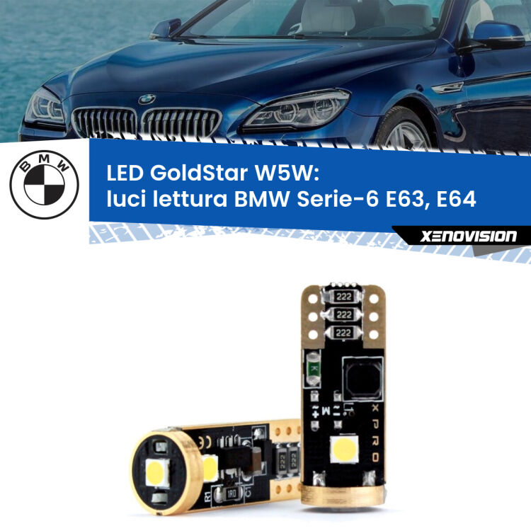 <strong>Luci Lettura LED BMW Serie-6</strong> E63, E64 2004 - 2010: ottima luminosità a 360 gradi. Si inseriscono ovunque. Canbus, Top Quality.