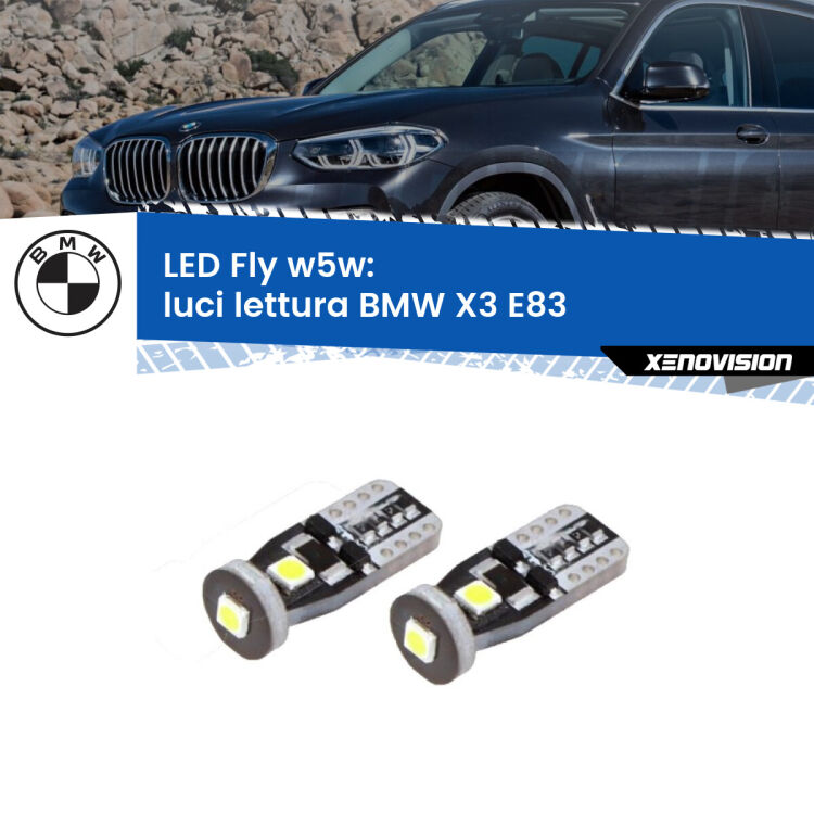 <strong>luci lettura LED per BMW X3</strong> E83 anteriori. Coppia lampadine <strong>w5w</strong> Canbus compatte modello Fly Xenovision.