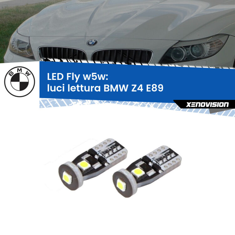 <strong>luci lettura LED per BMW Z4</strong> E89 2009 - 2016. Coppia lampadine <strong>w5w</strong> Canbus compatte modello Fly Xenovision.