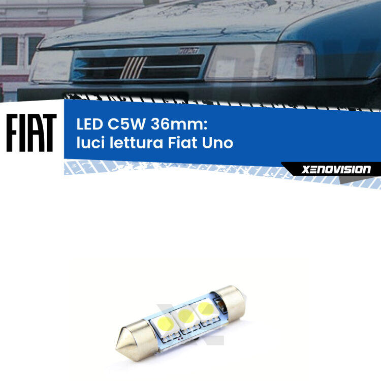 <strong>Luci Lettura LED per Fiat Uno</strong>  1983 - 1995. Coppia lampade <strong>C5W</strong> 36mm estremamente longeve.