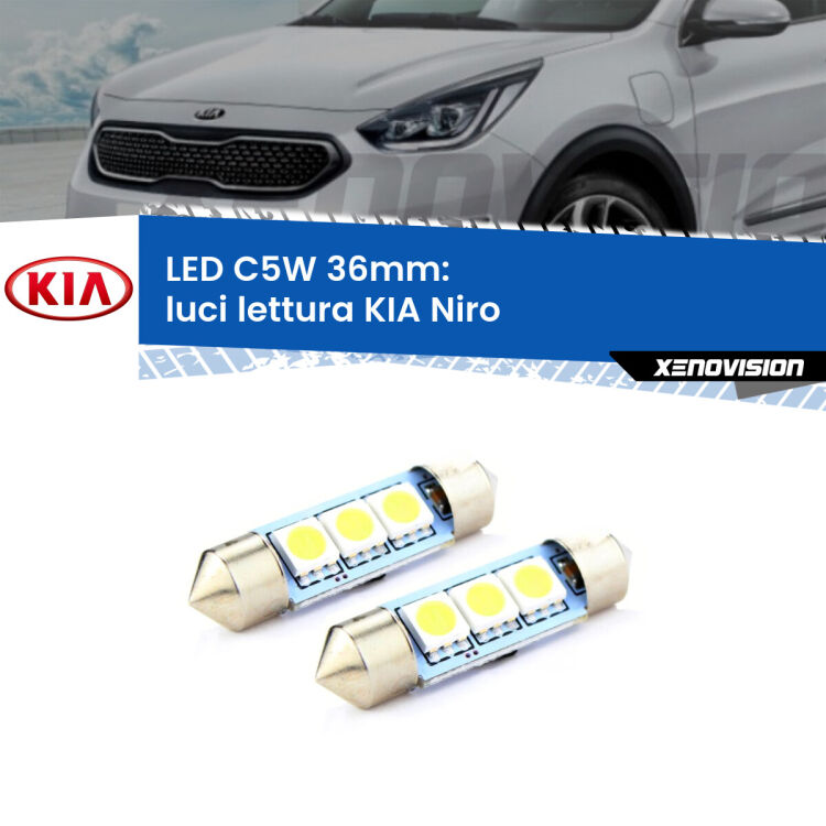 <strong>Luci Lettura LED per KIA Niro</strong>  2016 in poi. Coppia lampade <strong>C5W</strong> 36mm estremamente longeve.