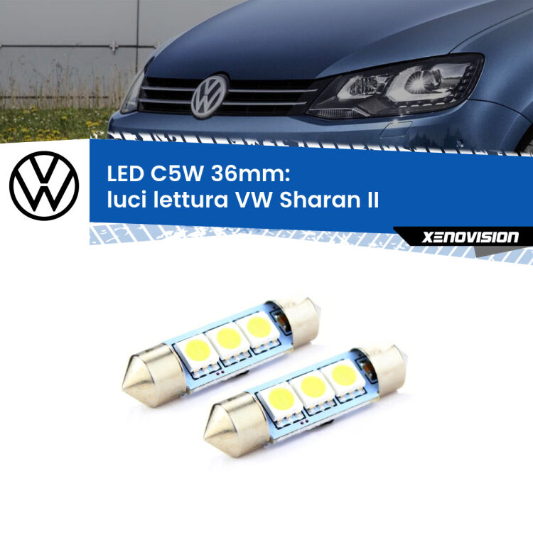 <strong>Luci Lettura LED per VW Sharan</strong> II posteriori. Coppia lampade <strong>C5W</strong> 36mm estremamente longeve.