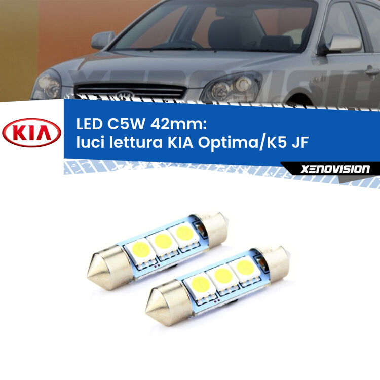 <strong>Luci Lettura LED per KIA Optima/K5</strong> JF 2015 - 2018. Coppia lampade <strong>C5W</strong> 42mm estremamente longeve.