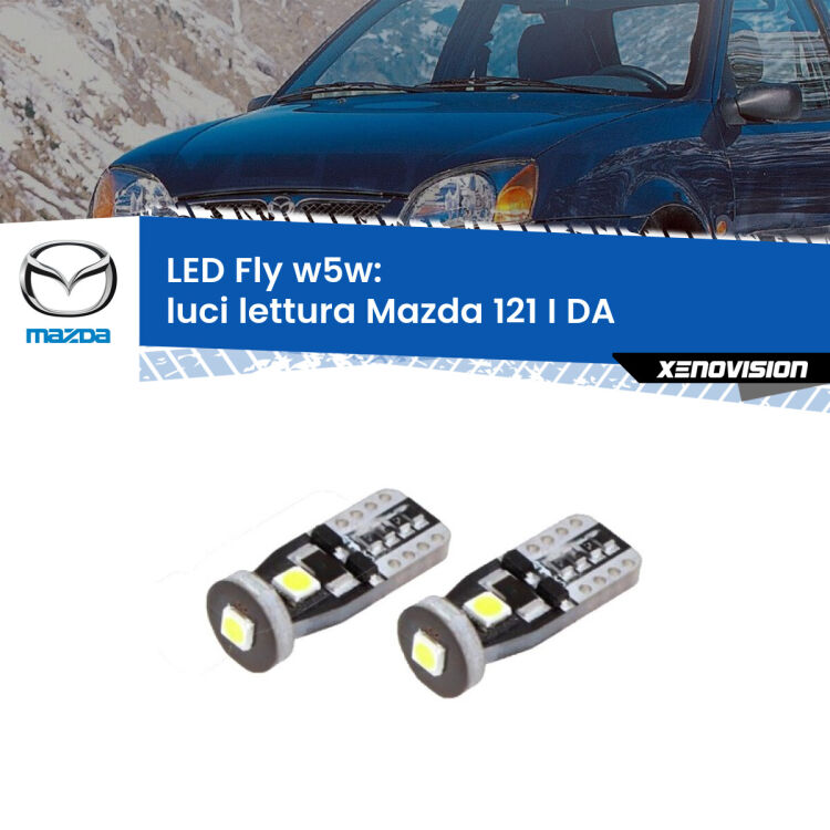 <strong>luci lettura LED per Mazda 121 I</strong> DA 1987 - 1990. Coppia lampadine <strong>w5w</strong> Canbus compatte modello Fly Xenovision.