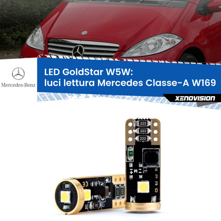 <strong>Luci Lettura LED Mercedes Classe-A</strong> W169 anteriori: ottima luminosità a 360 gradi. Si inseriscono ovunque. Canbus, Top Quality.