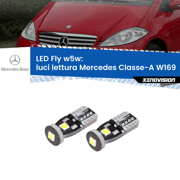 <strong>luci lettura LED per Mercedes Classe-A</strong> W169 anteriori. Coppia lampadine <strong>w5w</strong> Canbus compatte modello Fly Xenovision.