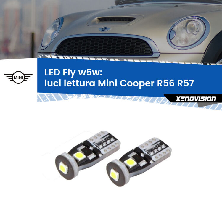 <strong>luci lettura LED per Mini Cooper</strong> R56 R57 2006 - 2010. Coppia lampadine <strong>w5w</strong> Canbus compatte modello Fly Xenovision.