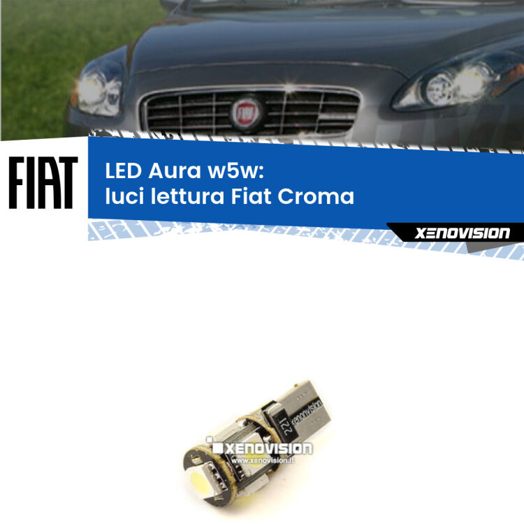 <strong>LED luci lettura w5w per Fiat Croma</strong>  2005 - 2010. Una lampadina <strong>w5w</strong> canbus luce bianca 6000k modello Aura Xenovision.