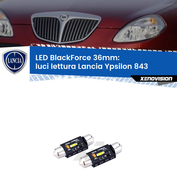 <strong>LED luci lettura 36mm per Lancia Ypsilon</strong> 843 2003 - 2011. Coppia lampadine <strong>C5W</strong>modello BlackForce Xenovision.