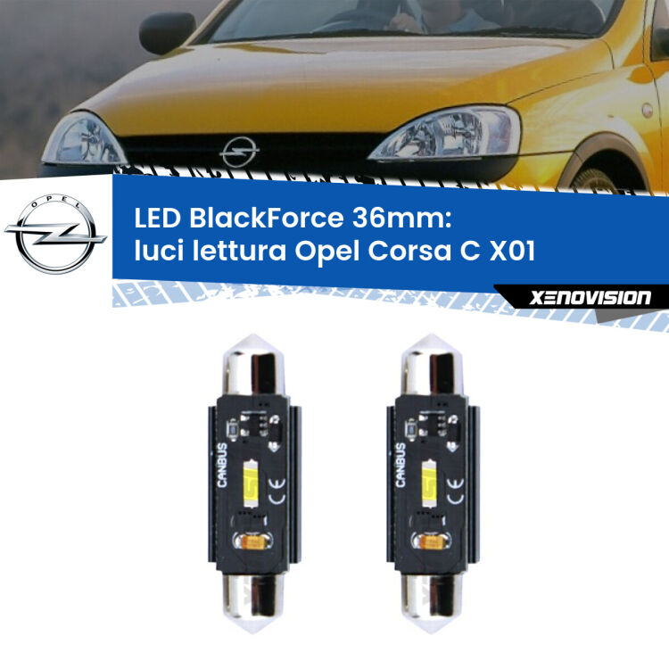 <strong>Luci Lettura LED per Opel Corsa C</strong> X01 2000 - 2006. Coppia lampade <strong>C5W</strong> 36mm modello BlackForce canbus.