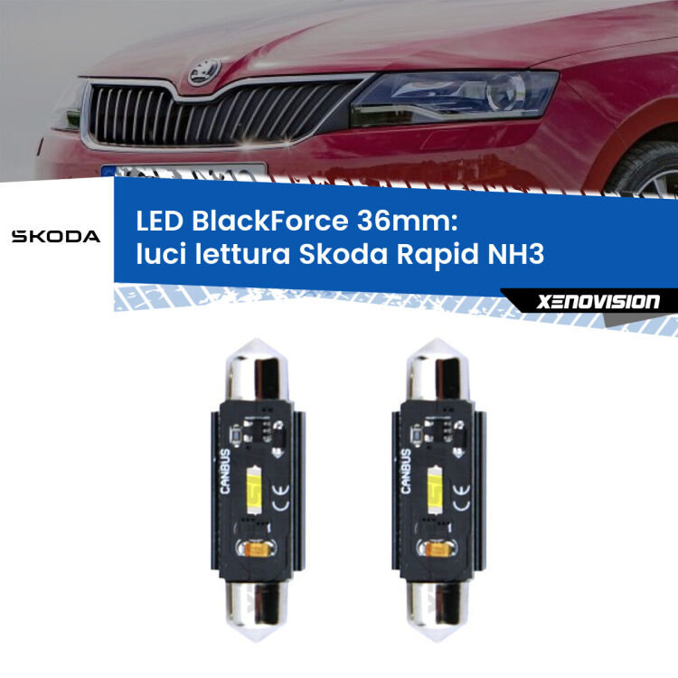 <strong>Luci Lettura LED per Skoda Rapid</strong> NH3 posteriori. Coppia lampade <strong>C5W</strong> 36mm modello BlackForce canbus.