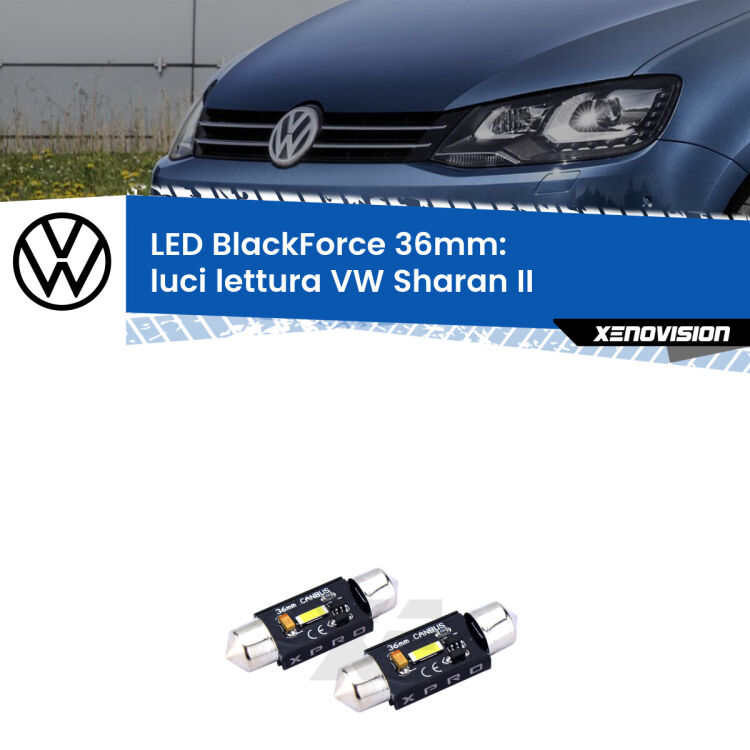 <strong>LED luci lettura 36mm per VW Sharan</strong> II posteriori. Coppia lampadine <strong>C5W</strong>modello BlackForce Xenovision.