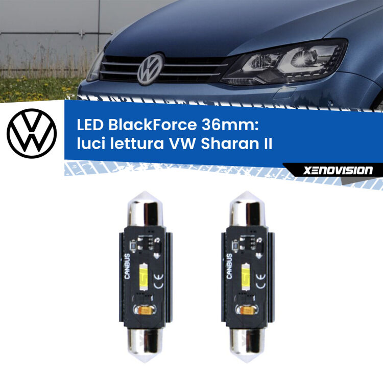 <strong>Luci Lettura LED per VW Sharan</strong> II posteriori. Coppia lampade <strong>C5W</strong> 36mm modello BlackForce canbus.