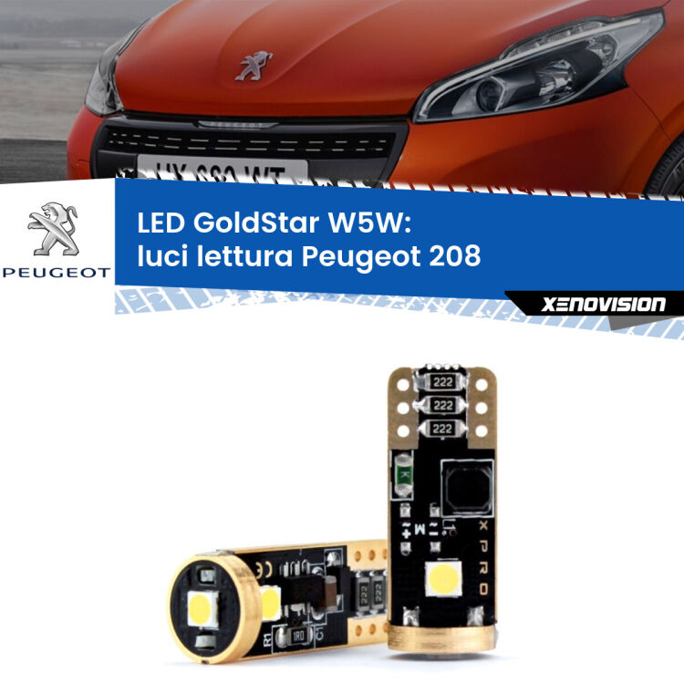 <strong>Luci Lettura LED Peugeot 208</strong>  2012 - 2018: ottima luminosità a 360 gradi. Si inseriscono ovunque. Canbus, Top Quality.