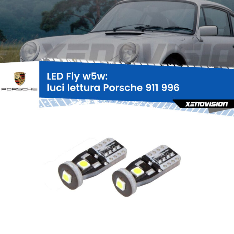 <strong>luci lettura LED per Porsche 911</strong> 996 1997 - 2005. Coppia lampadine <strong>w5w</strong> Canbus compatte modello Fly Xenovision.