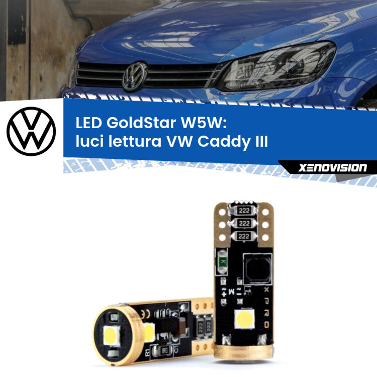 <strong>Luci Lettura LED VW Caddy III</strong>  2004 - 2015: ottima luminosità a 360 gradi. Si inseriscono ovunque. Canbus, Top Quality.