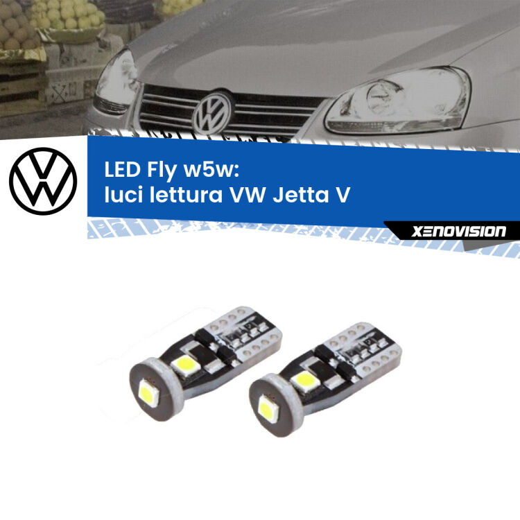 <strong>luci lettura LED per VW Jetta</strong> V 2005 - 2010. Coppia lampadine <strong>w5w</strong> Canbus compatte modello Fly Xenovision.