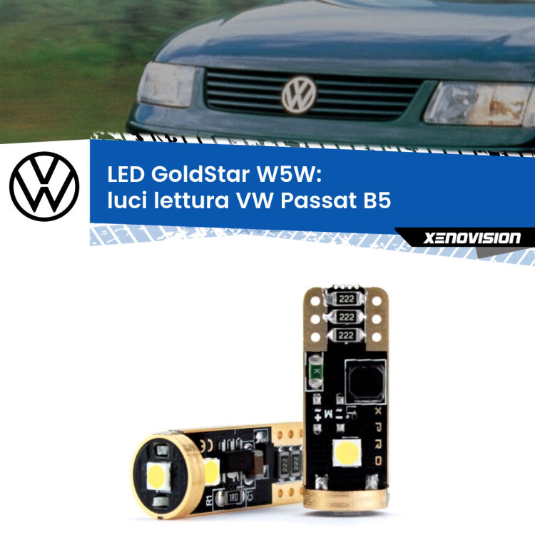 <strong>Luci Lettura LED VW Passat</strong> B5 1996 - 2000: ottima luminosità a 360 gradi. Si inseriscono ovunque. Canbus, Top Quality.