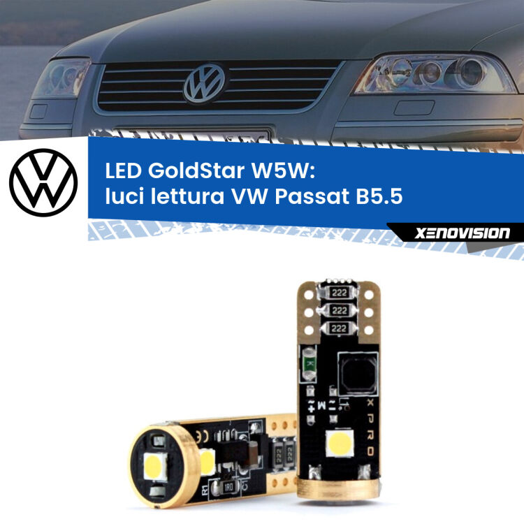 <strong>Luci Lettura LED VW Passat</strong> B5.5 2000 - 2005: ottima luminosità a 360 gradi. Si inseriscono ovunque. Canbus, Top Quality.