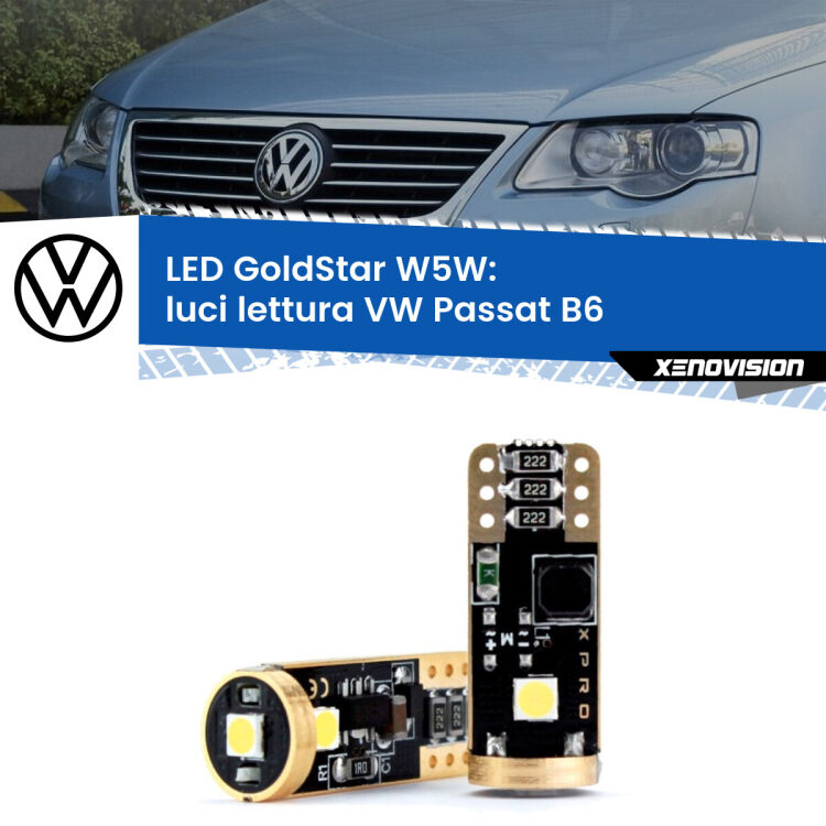 <strong>Luci Lettura LED VW Passat</strong> B6 2005 - 2010: ottima luminosità a 360 gradi. Si inseriscono ovunque. Canbus, Top Quality.