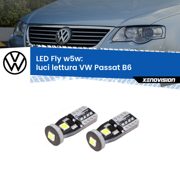 <strong>luci lettura LED per VW Passat</strong> B6 2005 - 2010. Coppia lampadine <strong>w5w</strong> Canbus compatte modello Fly Xenovision.