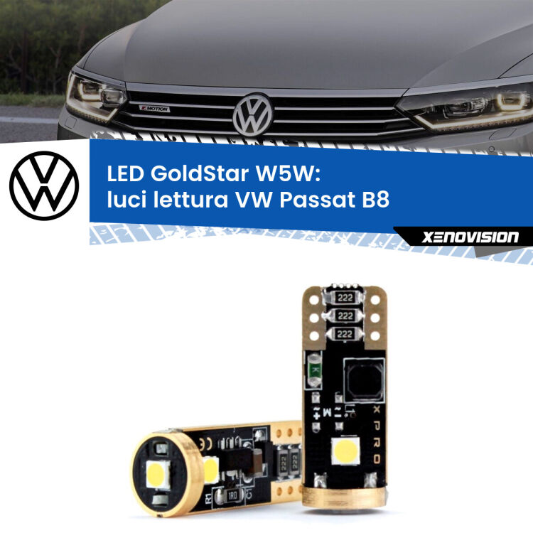 <strong>Luci Lettura LED VW Passat</strong> B8 2014 - 2017: ottima luminosità a 360 gradi. Si inseriscono ovunque. Canbus, Top Quality.