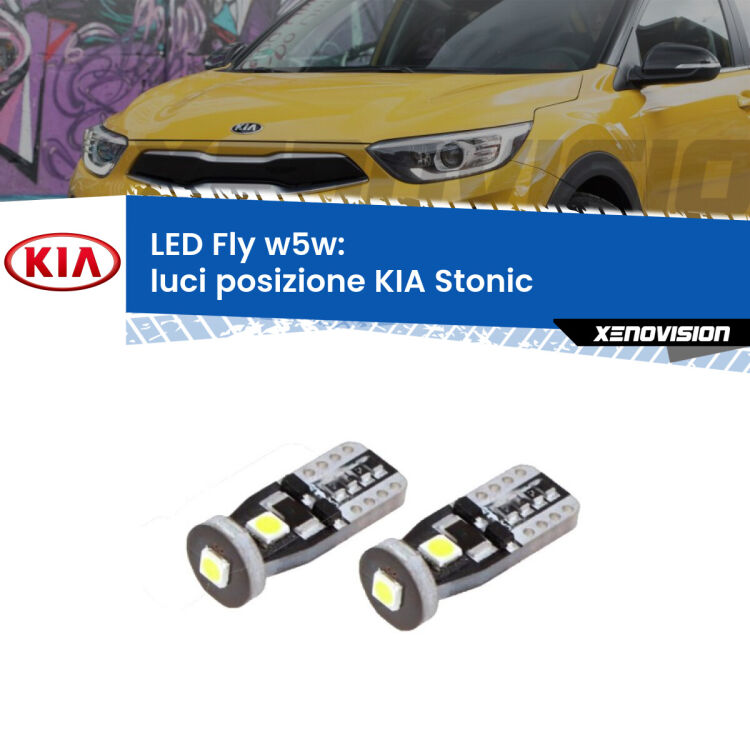 <strong>luci posizione LED per KIA Stonic</strong>  a parabola singola. Coppia lampadine <strong>w5w</strong> Canbus compatte modello Fly Xenovision.