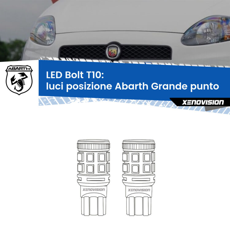 <strong>Luci posizione LED per Abarth Grande punto</strong>  2007-2010. Coppia lampade <strong>T10</strong> modello Bolt canbus.