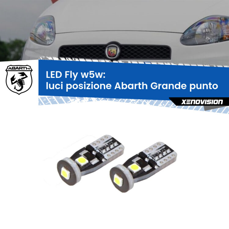 <strong>luci posizione LED per Abarth Grande punto</strong>  2007-2010. Coppia lampadine <strong>w5w</strong> Canbus compatte modello Fly Xenovision.