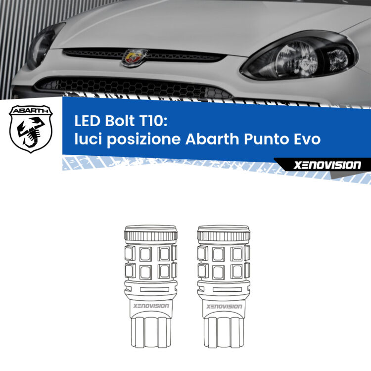 <strong>Luci posizione LED per Abarth Punto Evo</strong>  2010-2014. Coppia lampade <strong>T10</strong> modello Bolt canbus.