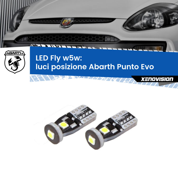 <strong>luci posizione LED per Abarth Punto Evo</strong>  2010-2014. Coppia lampadine <strong>w5w</strong> Canbus compatte modello Fly Xenovision.