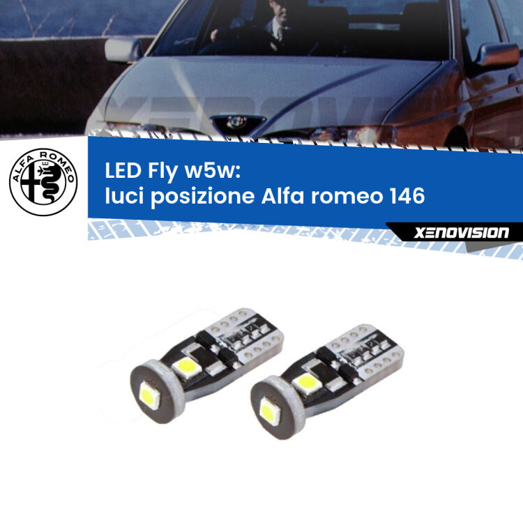 <strong>luci posizione LED per Alfa romeo 146</strong>  1994-2001. Coppia lampadine <strong>w5w</strong> Canbus compatte modello Fly Xenovision.